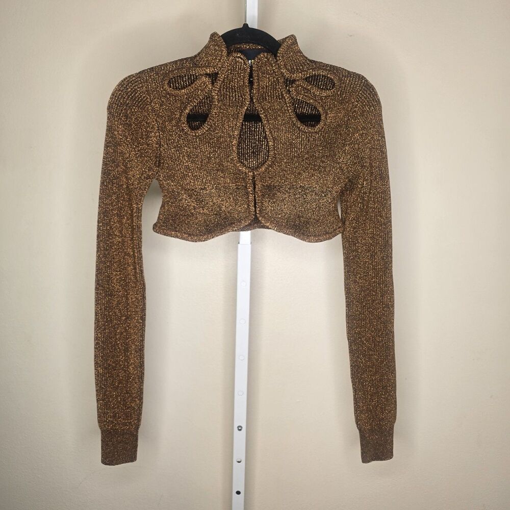 Maeve Anthropologie Cropped Shrug Sweater Metallic Brown One Size